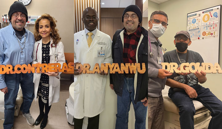 heart transplant patient Carlos Toro posing with doctors who treated him