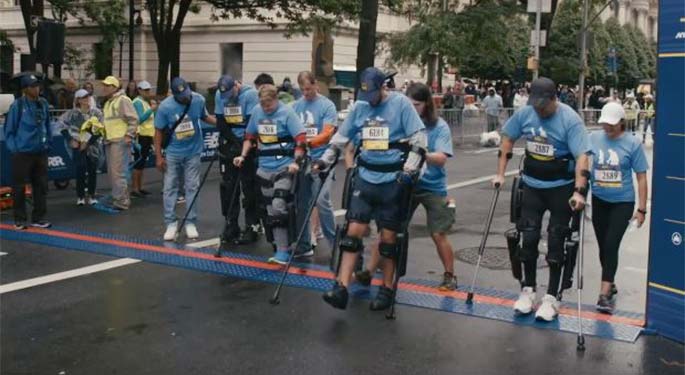 Group shot of runners in crutches