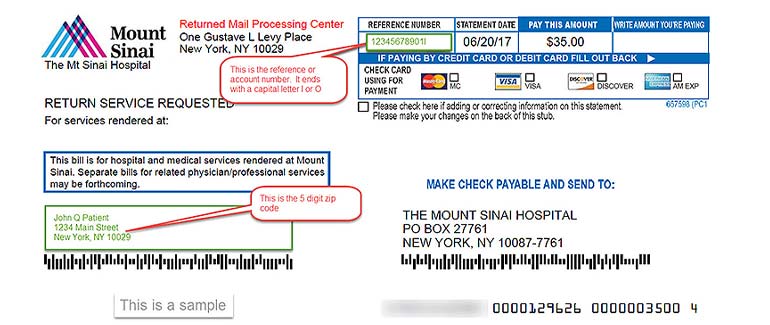 Image of Mount Sinai example bill