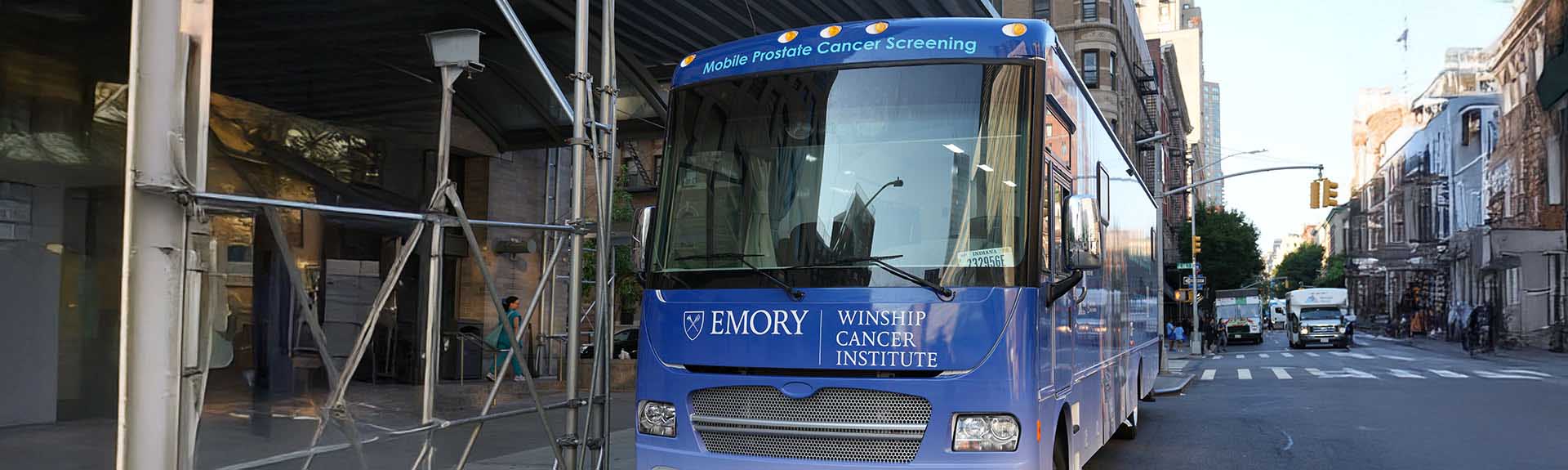 front of Winship Cancer Institute of Emory University Mobile Prostate Cancer Screening Unit