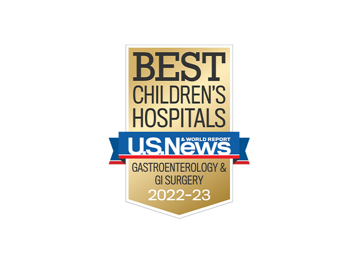 Photo of 2022-2023 US News Best Children’s Gastroenterology & GI Surgery badge 