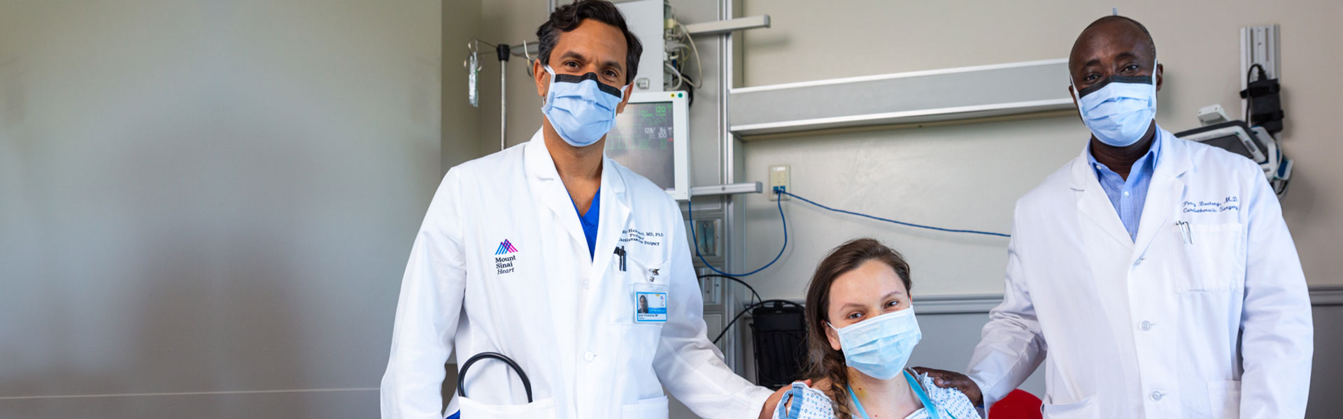 Masked doctors and patient