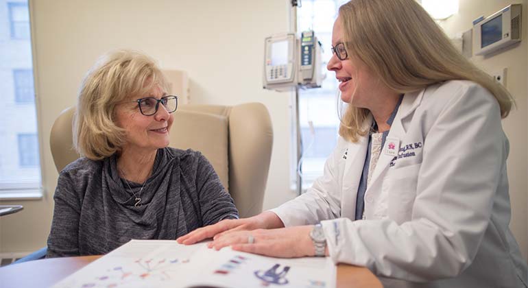 Doctor and patient talking and examining a pamphlet