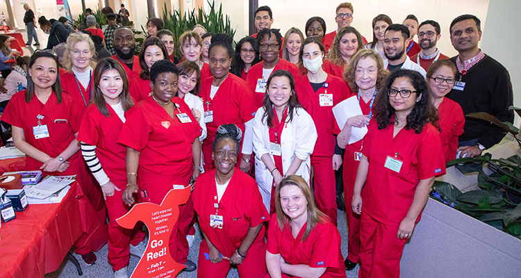 nurses in red scrubs