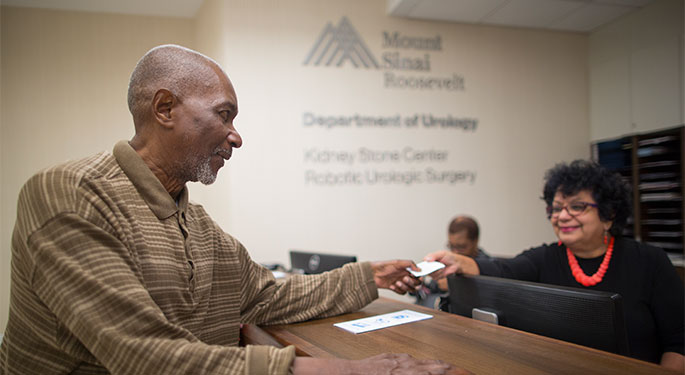 Patient checking in at medical office