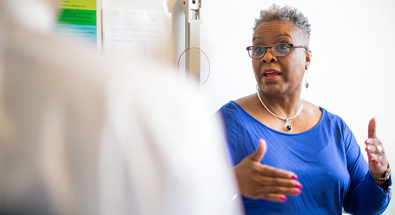 Patient talking to doctor