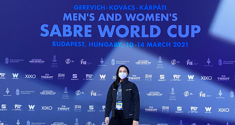 Woman at fencing event