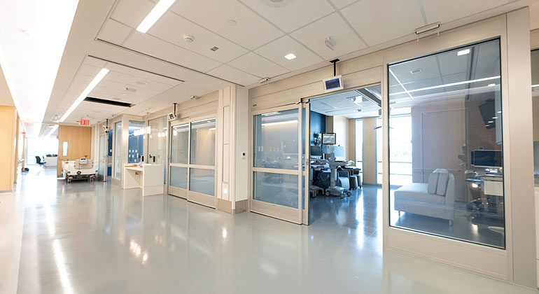 Hallway of an Emergency department looking into a room