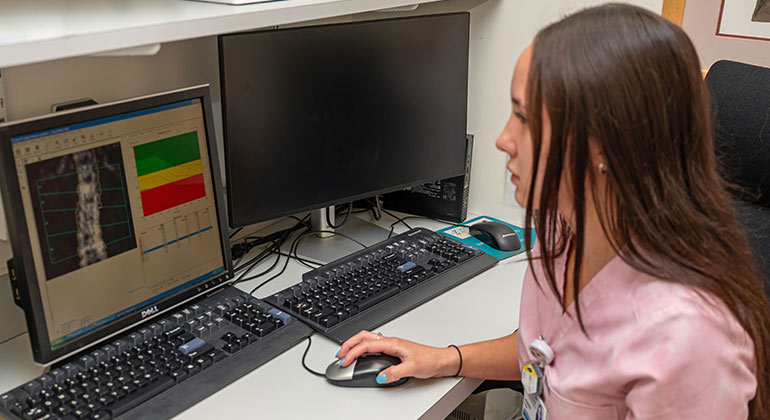 looking up medical records on computer