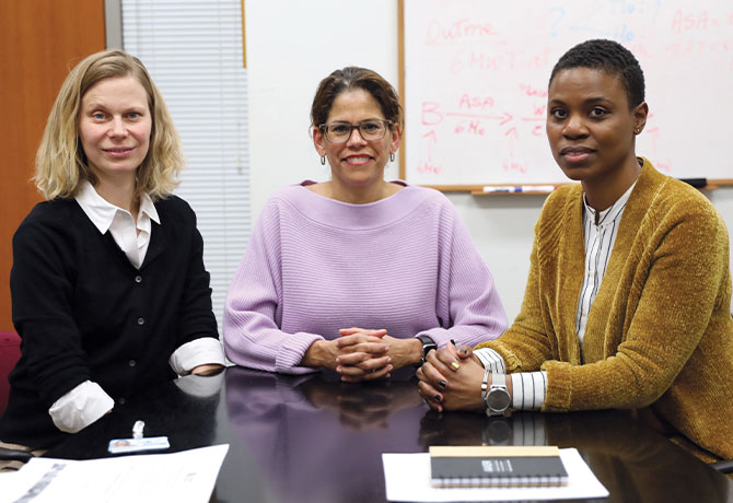 A photo of Elizabeth A. Howell, MD, MPP, with Teresa Janevic, PhD, MPH, and Tracy Layne, PhD, both Assistant Professors of Population Health and Policy, and Obstetrics, Gynecology and Reproductive Science.