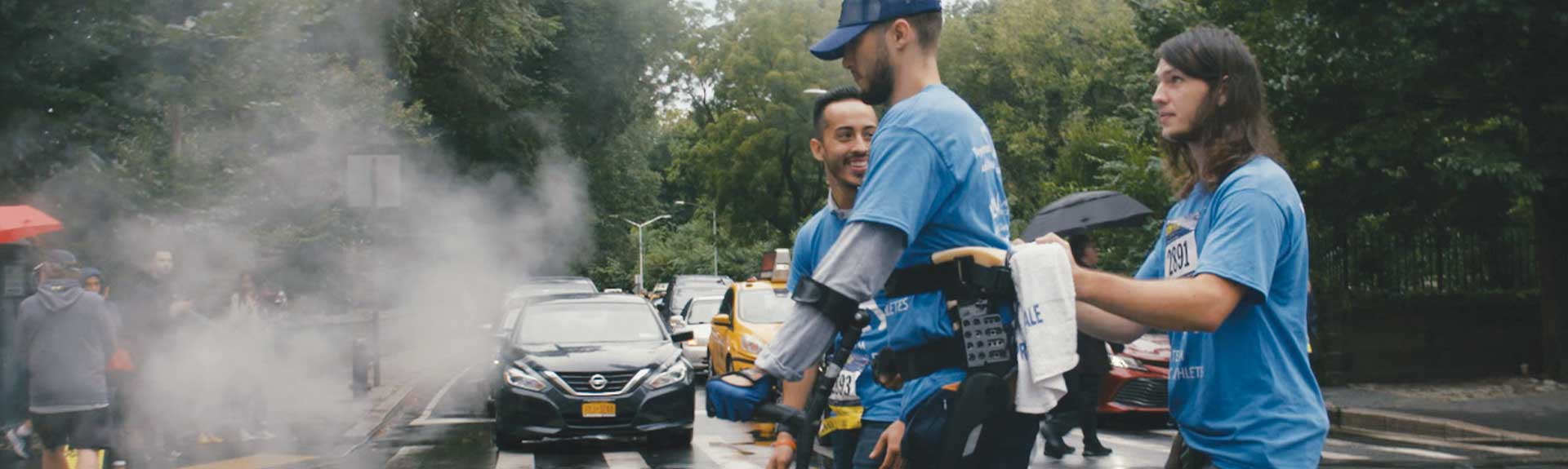 Peter Schreiner walking to the finish line