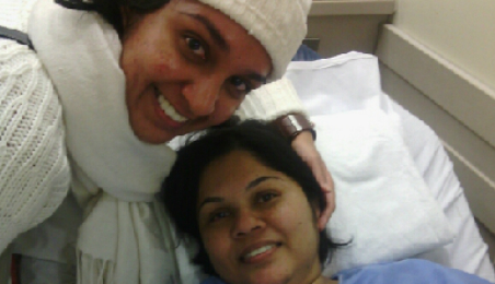 Photo of patient  Indira Nauth in hospital bed