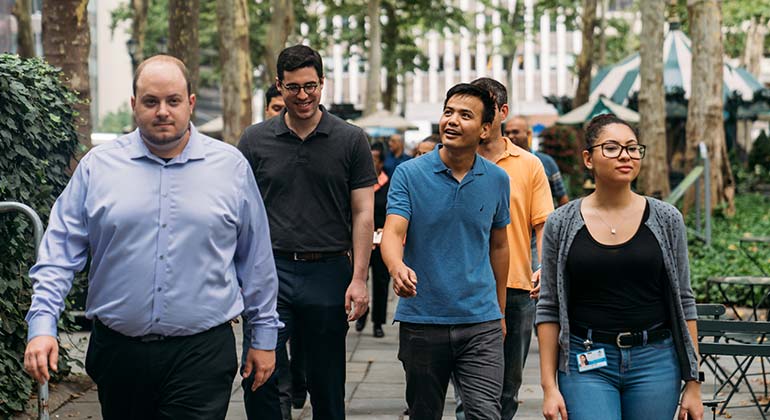 Walking group in park