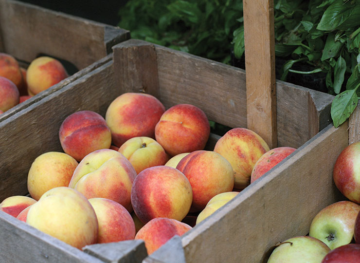 Photo of box of peaches for sale at greenmarket
