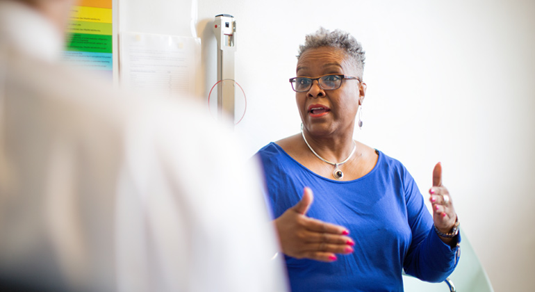 patient talking to doctor