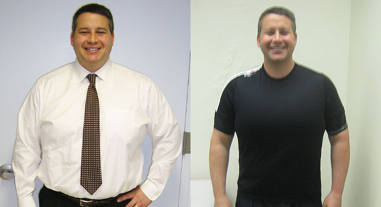 Before and after image of male