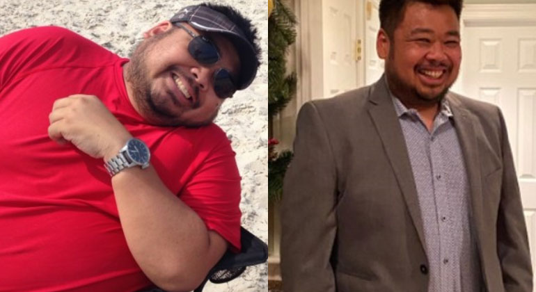 Before and after image of male