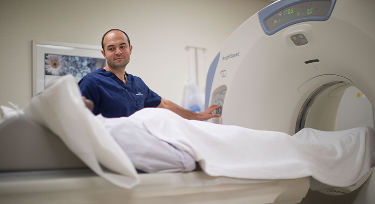 Nurse with patient and MRI 